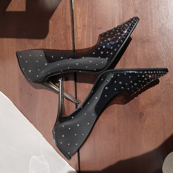 Bisou Bisou Smoke Clear Vinyl Stiletto Rhinestones Stiletto Heels - Picture 9 of 17